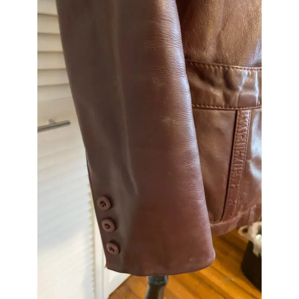 Vintage Etienne‎ Aigner Women’s Oxblood Red Leather Blazer Jacket 1970s Burgundy